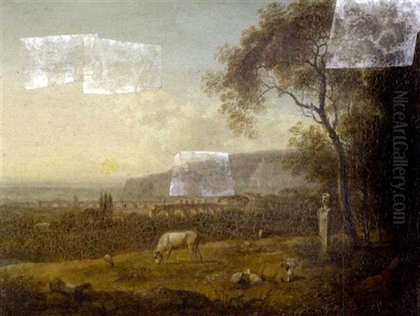 Romische Landschaft Mit Buste Einer Gottin Oil Painting by Johann Christian Klengel