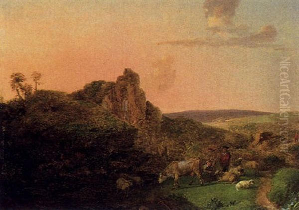 Landschaft Mit Hirten Oil Painting by Johann Christian Klengel