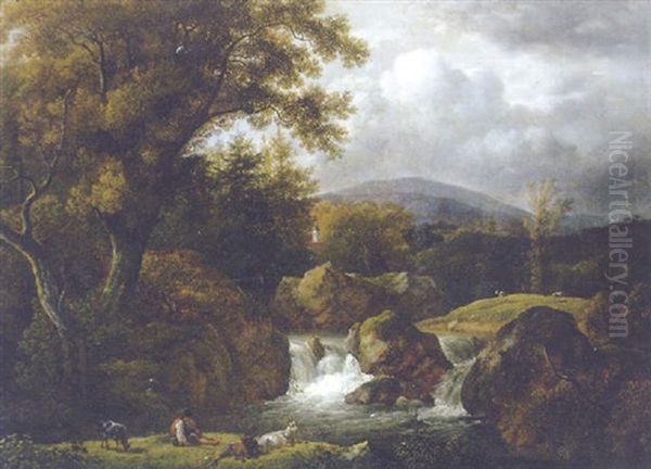 Landschaft Mit Wasserfall Oil Painting by Johann Christian Klengel