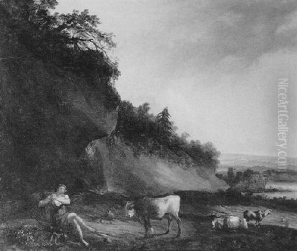 Arkadische Landschaft Mit Flotespielendem Hirten Oil Painting by Johann Christian Klengel