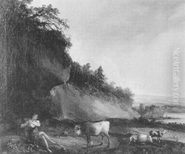 Arkadische Landschaft Mit Vieh Und Hirte Oil Painting by Johann Christian Klengel