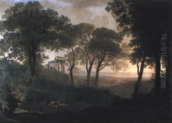 Landschaft Bei Tivoli Mit Dem Sybillentempel Oil Painting by Johann Christian Klengel