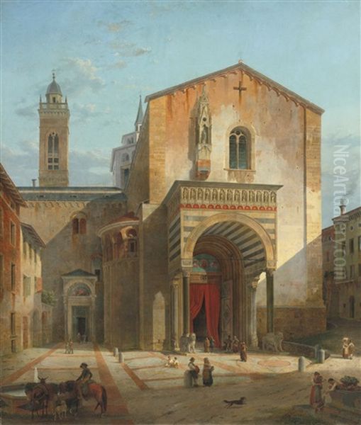 Bergamo, The South Entrance Of The Church Of Santa Maria Maggiore Oil Painting by Leo Von Klenze