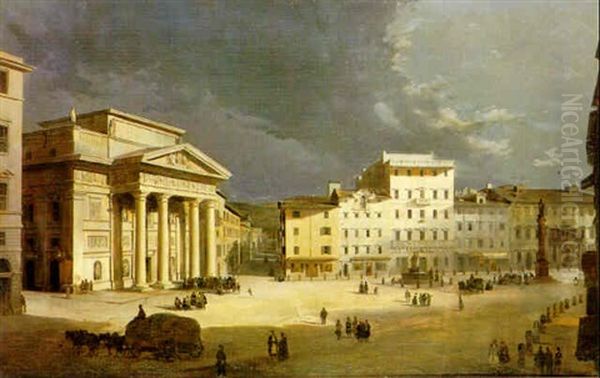 Die Piazza Della Borsa In Triest Bei Nacht Oil Painting by Leo Von Klenze