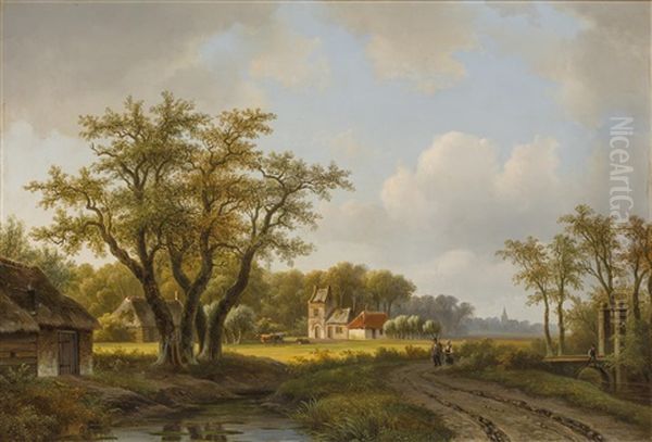 A Landscape With Peasants On The Edge Of A Village Oil Painting by Willem De Klerk