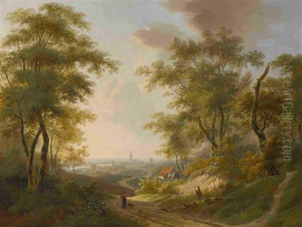 Blick Auf Eine Hollandische Stadt Am Fluss Oil Painting by Willem De Klerk