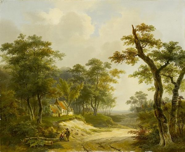 Mann Und Eine Frau Im Gesprach Auf Einem Baumbestandenen, Sandigen Weg Oil Painting by Willem De Klerk