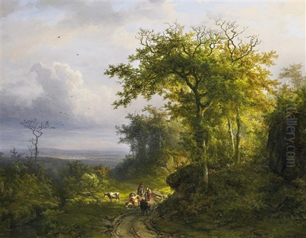 Weite Landschaft Mit Viehhirten Auf Dem Weg Oil Painting by Willem De Klerk