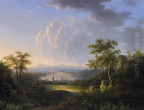 Morgen Im Spatsommer. Blick Von Einer Anhohe Auf Ideale Fluslandschaft Oil Painting by Willem De Klerk