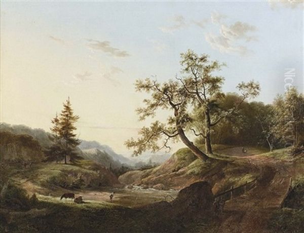 Stelzenlaufer In Einer Bewaldeten Flusslandschaft Oil Painting by Willem De Klerk