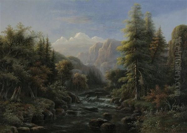 Gebirgslandschaft Oil Painting by Willem De Klerk