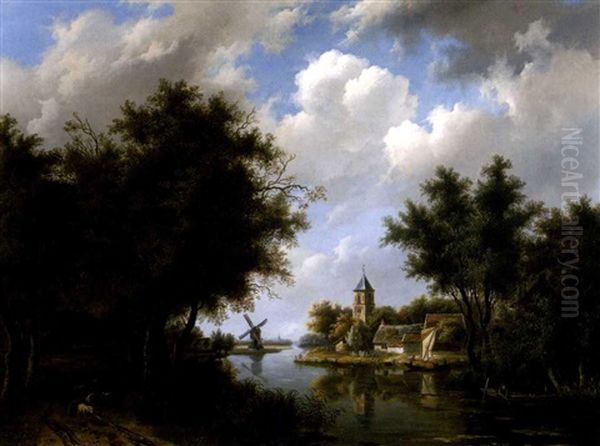 Flusslandschaft Oil Painting by Willem De Klerk