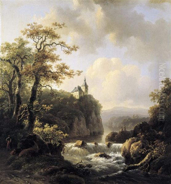 Rotlandschap Met Kasteel En Waterval Oil Painting by Willem De Klerk