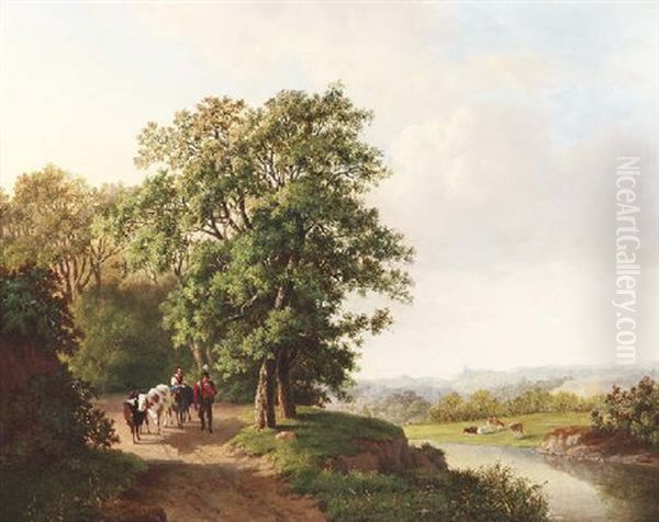 Sommerliche Fluslandschaft. Bauern Mit Ihrem Vieh Oil Painting by Willem De Klerk