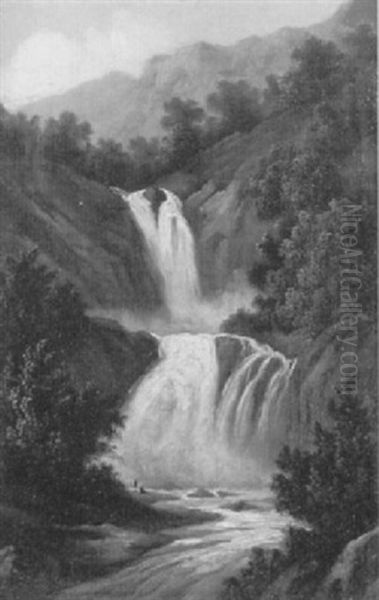 Wasserfall Mit Zwei Wanderern Oil Painting by Willem De Klerk