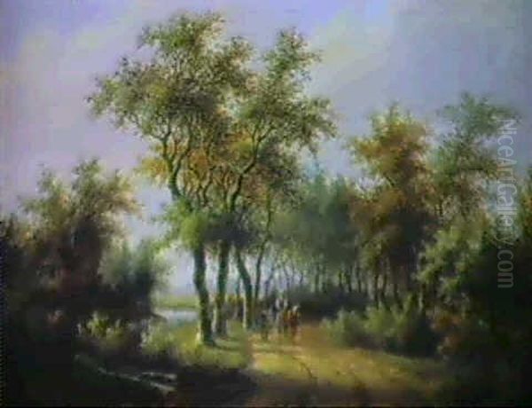 A Cart On A Woodland Path Oil Painting by Willem De Klerk