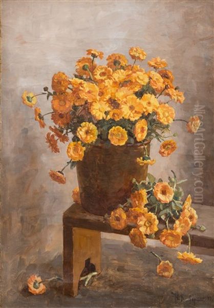 Still Life With Flowers Oil Painting by Yuliy Yulevich Klever the Younger