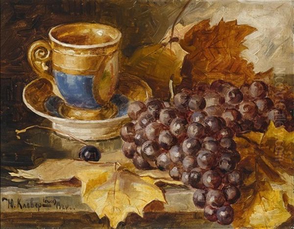 A Still Life With Grapes Oil Painting by Yuliy Yulevich Klever the Younger