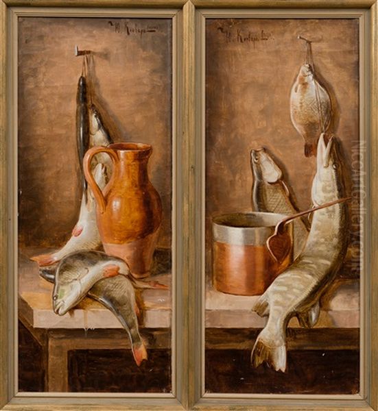 Still Life With Fish Oil Painting by Yuliy Yulevich Klever the Younger