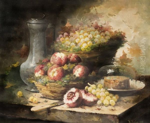 Still Life With Jug And Fruits Oil Painting by Yuliy Yulevich Klever the Younger