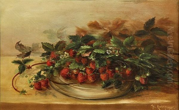 Still Life With Strawberries Oil Painting by Yuliy Yulevich Klever the Younger