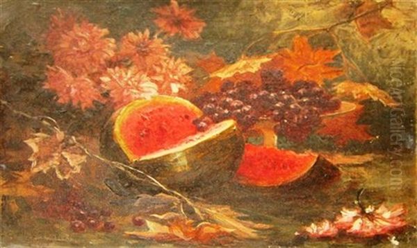 Still Life With Watermelon Oil Painting by Yuliy Yulevich Klever the Younger