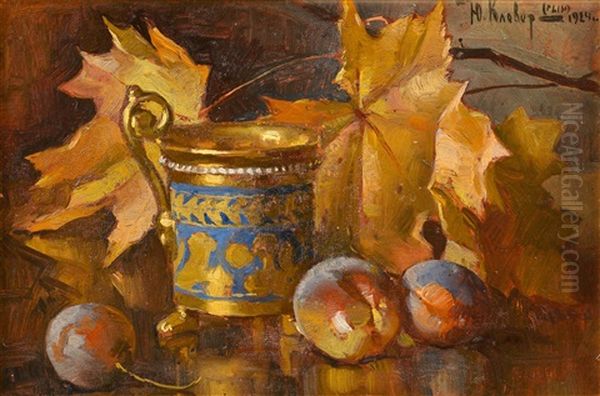 Still Life With Plums And Jug Oil Painting by Yuliy Yulevich Klever the Younger