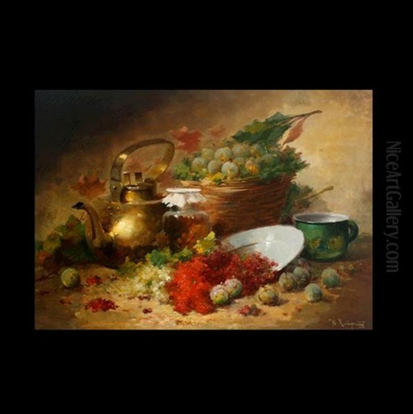 Still Life With Kettle And Grapes by Yuliy Yulevich Klever the Younger