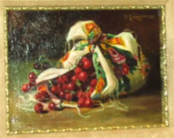 Still Life With Cherries Wrapped In A Floral Silk Scarf Oil Painting by Yuliy Yulevich Klever the Younger