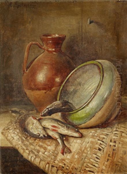 Still-life With Fish Oil Painting by Yuliy Yulevich Klever the Younger