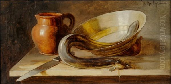 Still Life With An Eel Oil Painting by Yuliy Yulevich Klever the Younger