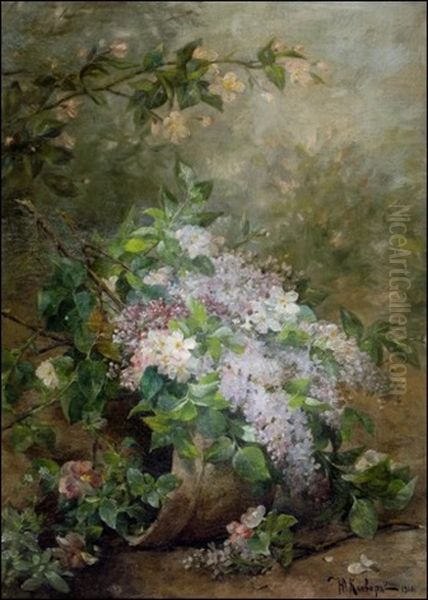 Syreeni- Ja Omenapuun Kukkia - Syren- Och Appletrads Blommor Oil Painting by Yuliy Yulevich Klever the Younger