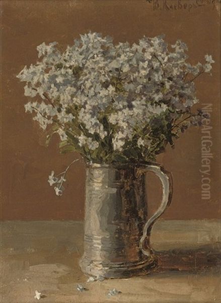 Wild Flax In A Pewter Tankard by Yuliy Yulevich Klever the Younger