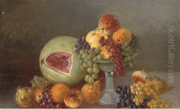 A Melon, Oranges, Pears, Grapes And Pomegranates Oil Painting by Yuliy Yulevich Klever the Younger