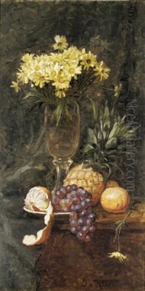 Still Life Of Fruit And Flowers Oil Painting by Yuliy Yulevich Klever the Younger