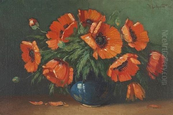 A Still Life With Poppies Oil Painting by Yuliy Yulevich Klever the Younger