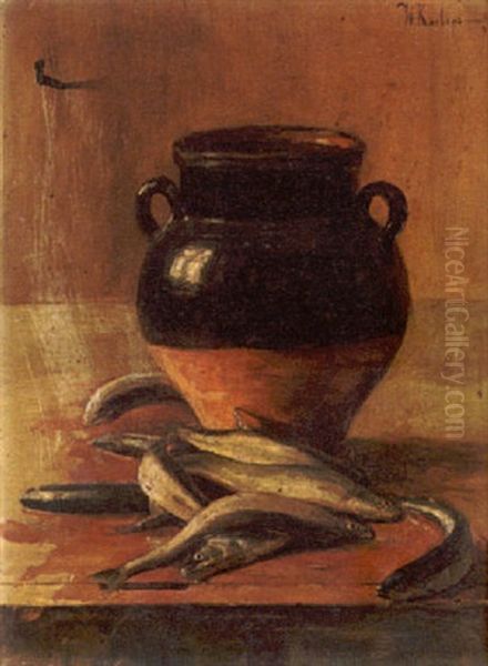 Still Life With Fish Oil Painting by Yuliy Yulevich Klever the Younger