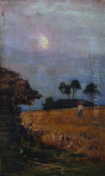 A Peasant In The Field Oil Painting by Yuliy Yulevich (Julius) Klever