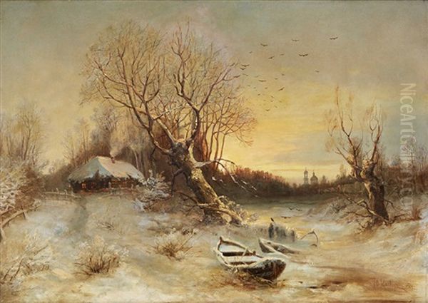 Vinterlandskap Oil Painting by Yuliy Yulevich (Julius) Klever