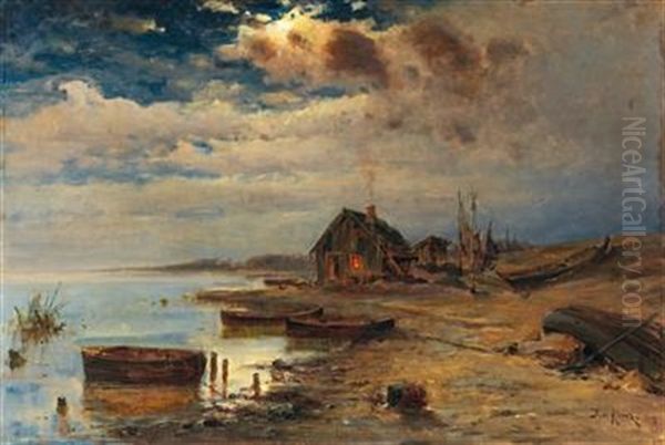 Scene At Dusk On The Baltic Coast Oil Painting by Yuliy Yulevich (Julius) Klever