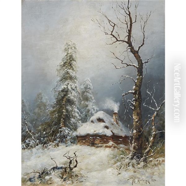 Snowy Landscape Oil Painting by Yuliy Yulevich (Julius) Klever