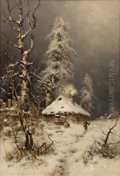 A Winter Landscape Oil Painting by Yuliy Yulevich (Julius) Klever