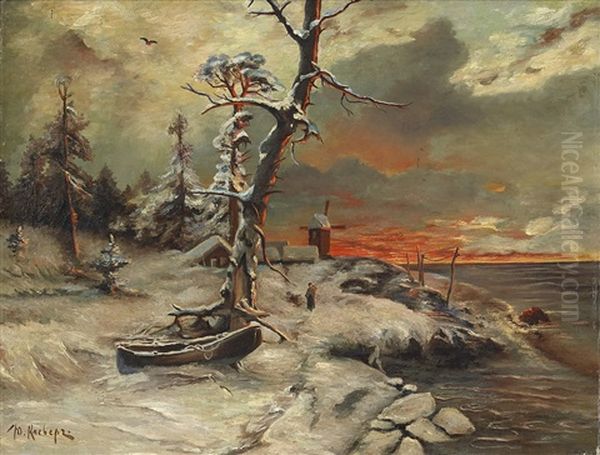 Landscape In Winter Season Oil Painting by Yuliy Yulevich (Julius) Klever