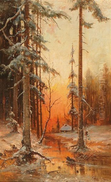 Sunset In A Winter Woodland by Yuliy Yulevich (Julius) Klever