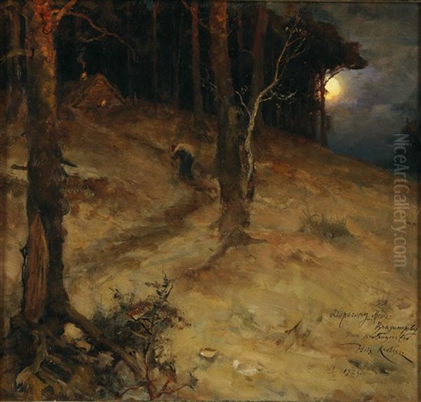 A Moonlit Night In The Forest Oil Painting by Yuliy Yulevich (Julius) Klever