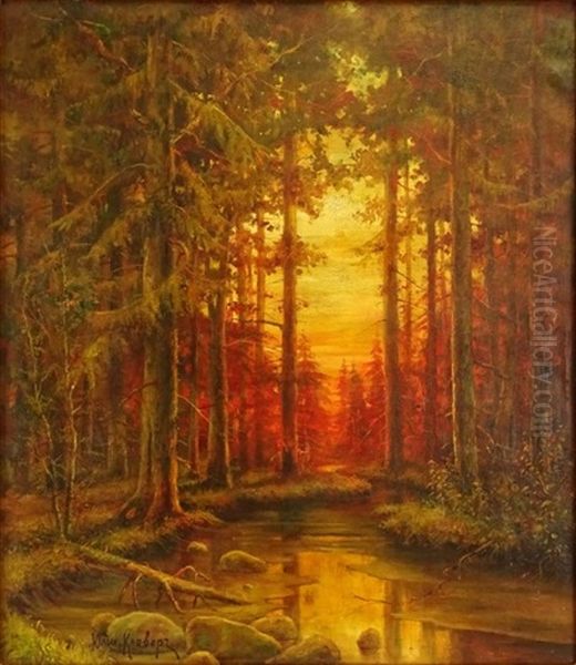 Wooden Landscape Oil Painting by Yuliy Yulevich (Julius) Klever