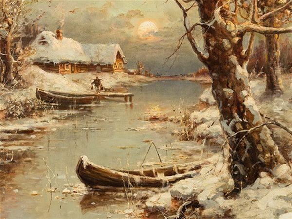 Russian Winter Oil Painting by Yuliy Yulevich (Julius) Klever