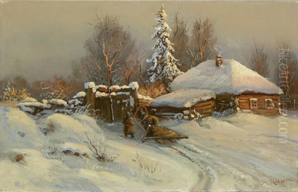 Winterliche Abendstimmung Oil Painting by Yuliy Yulevich (Julius) Klever