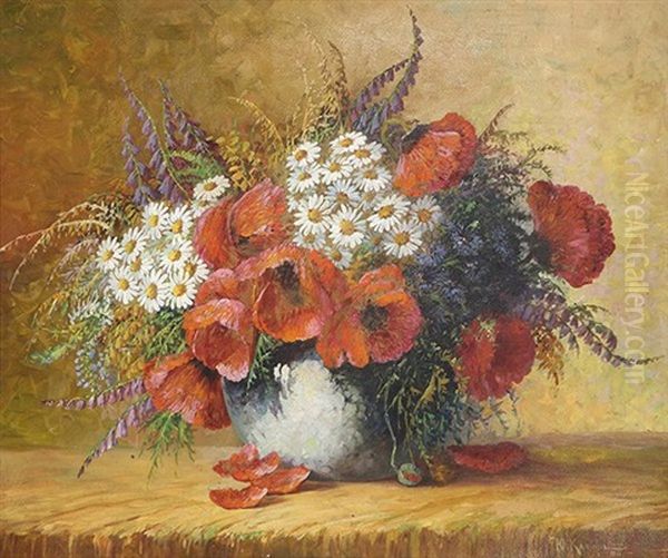 Still Life With Flowers Oil Painting by Yuliy Yulevich (Julius) Klever