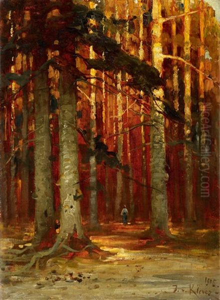 A Forest In Autumn Oil Painting by Yuliy Yulevich (Julius) Klever